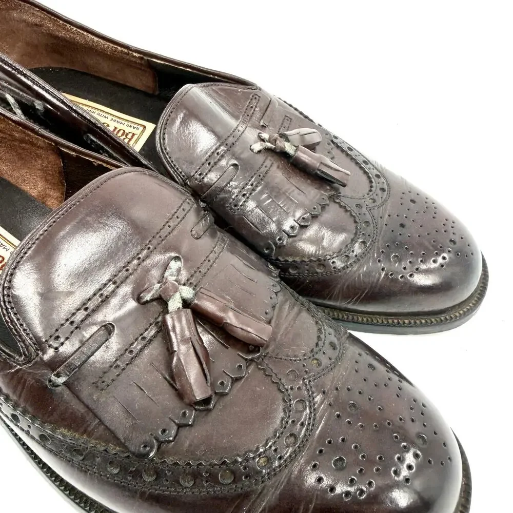 Vintage 90s Bor Jiann Dark Brown Genuine Leather Wingtip Tassel Kiltie Loafers